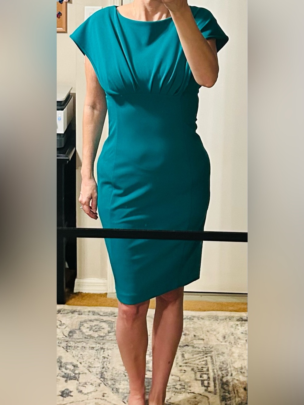 Calvin Klein Midi Sheath Dress with Pleated Detail at Bust - Green Sz 4